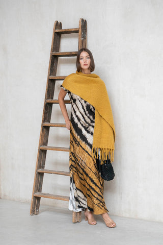 Vestido Yungle com estampado mostarda e preto