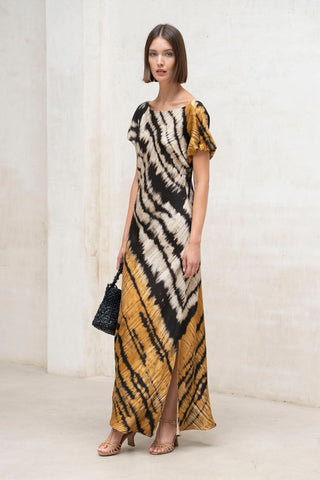 Vestido Yungle com estampado mostarda e preto