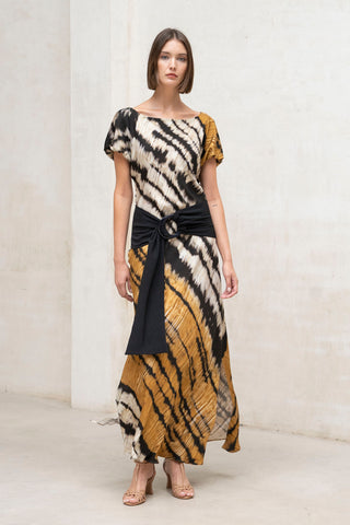 Vestido Yungle com estampado mostarda e preto