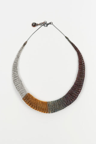 Colar Veiral prateado, dourado, cinzento e iridescente