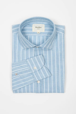 Koike blue shirt with white stripe