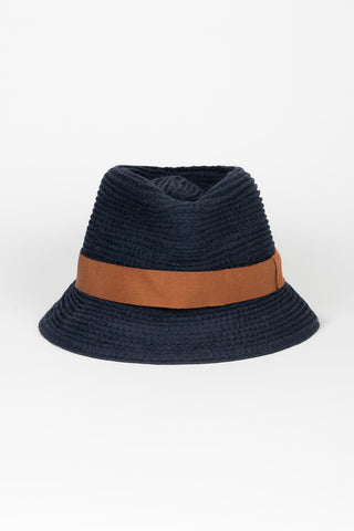 Gorro Naeva azul-marinho com fita camel