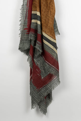 Fular Corinna gris, burdeos y camel