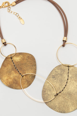 COLLAR CORTO FL PRIVATE AROS Y CASI CÍRCULOS PLANOS CORDÓN TOPO