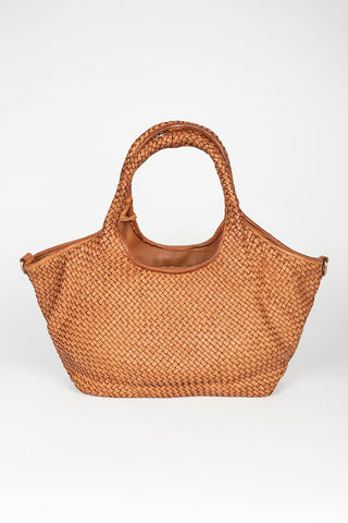 Bolso Serilda camel de piel trenzada con bandolera